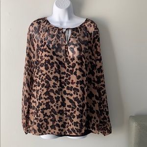 NWT NYDJ Leopard Print Split Neck Blouse Size M